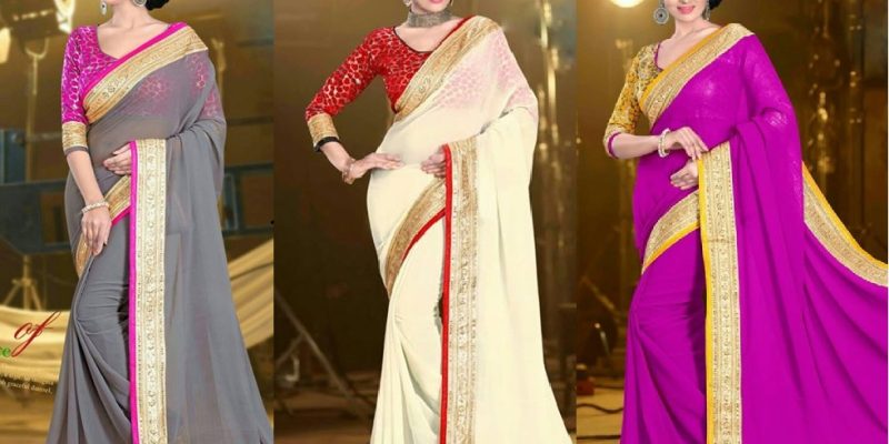 Georgette Saree with the designer blouse… .